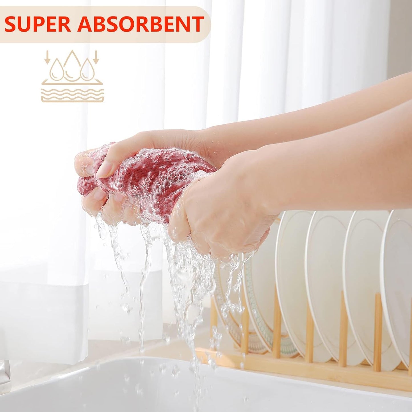 Homaxy 100% Cotton Waffle Weave Kitchen Dish Towels, Ultra Soft Absorbent Quick Drying Cleaning Towel, 13 x 28 Inches, 4-Pack, Brick Red