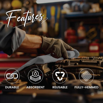 Shop Towels (White, 50-Pack) - Bulk Cleaning Towel in a Bag, Mechanic Cotton Wipes for Car Maintenance, Auto Mechanics & Garage, Wipe Grease & Oil, Machine Wash & Reusable