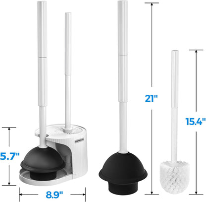 2Pack 2 in 1 Toilet Brush and Plunger Set, Extended Handle Plunger，Toilet Bowl Brush Plunger Set,Bathroom Cleaning Tools ，Toilet Brush Plunger Combo，Cleaning Brush，Cleaning Supplies(White)