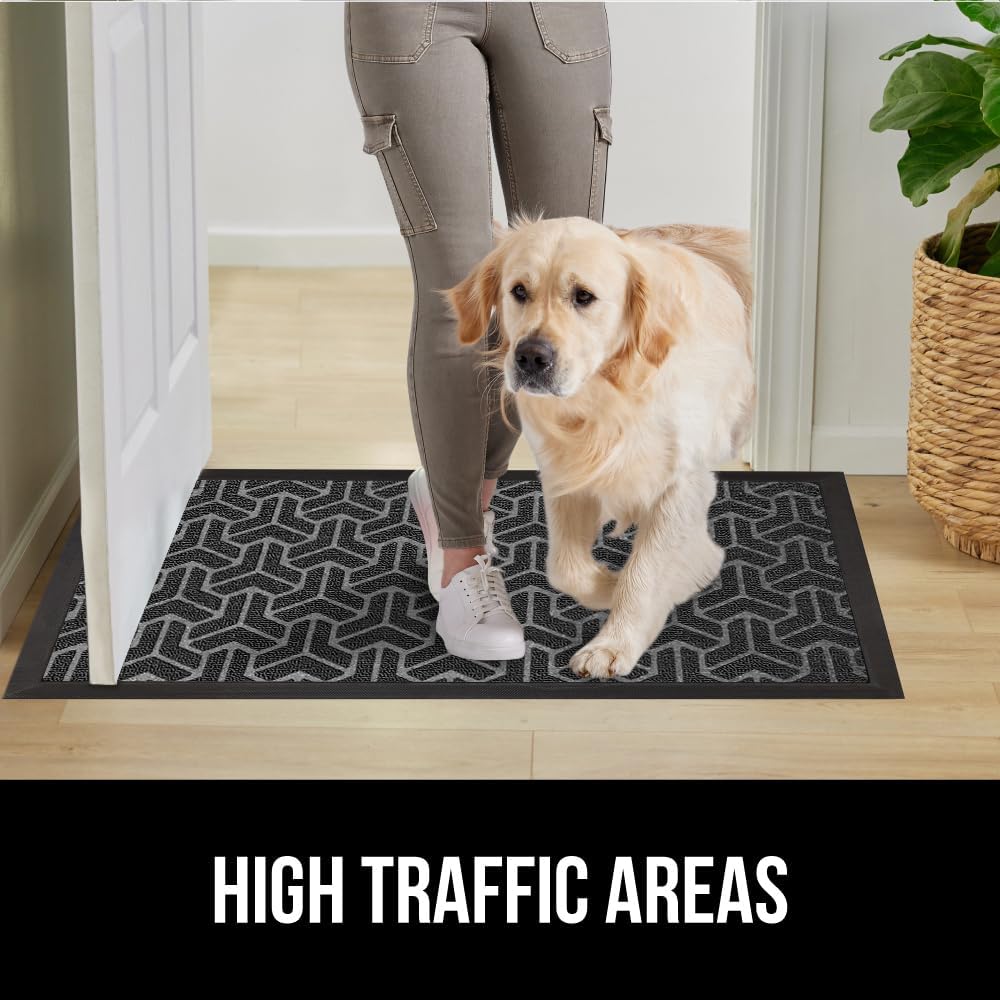 GORILLA GRIP 100% Waterproof All-Season WeatherMax Doormat, US Designed Natural Rubber, Stain and Fade Resistant, Low Profile Indoor Outdoor Door Mats, Easy Clean Patio Mat, 17x29, Slate Geometric