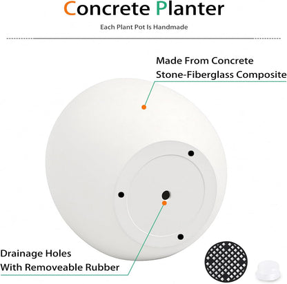 Ball Concrete Planter Outdoor Indoor, Large Tall Cement Plant Pots for Trees Flowers (White, 20 inch)