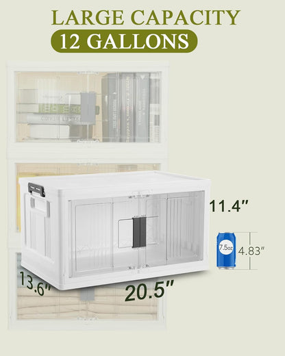 OlarHike 48QT Lockable Storage Bins with Lids - Folding Storage box with Doors and Wheels, Collapsible Plastic Storage Bins for Closets, Stackable Storage Organizer, Storage Containers, 4 Pack Cubes