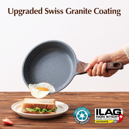 SENSARTE Nonstick Frying Pan Skillet with Lid, Omelet Pan with Cover, Healthy Egg Pan Chef's Pan, Kitchen Cooking Pan, PFOA Free (8inch + Glass Lid)