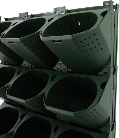 12Pieces 3-Pot Wall Planter Vertical Garden Plant Walls Wall Mounted Vertical Planter with Water-Storage Layer Stackable Wall-Mounted Flower Pot for Gardens, Balconies 180.78lbs Total Capacity (Green)