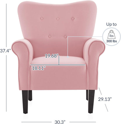 BELLEZE Modern Accent Chair for Living Room, High Back Armchair with Wooden Legs, Upholstered Wingback Side Chair Padded Armrest Single Sofa Club Chair for Living Room, Bedroom - Allston (Pink)