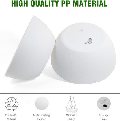 10 inch Hanging Planters for Outdoor Indoor Plants with Drainage Holes and Chain, 2 Pack Round Hanging Flower Plant Pots for Garden Home Porch Decor, White