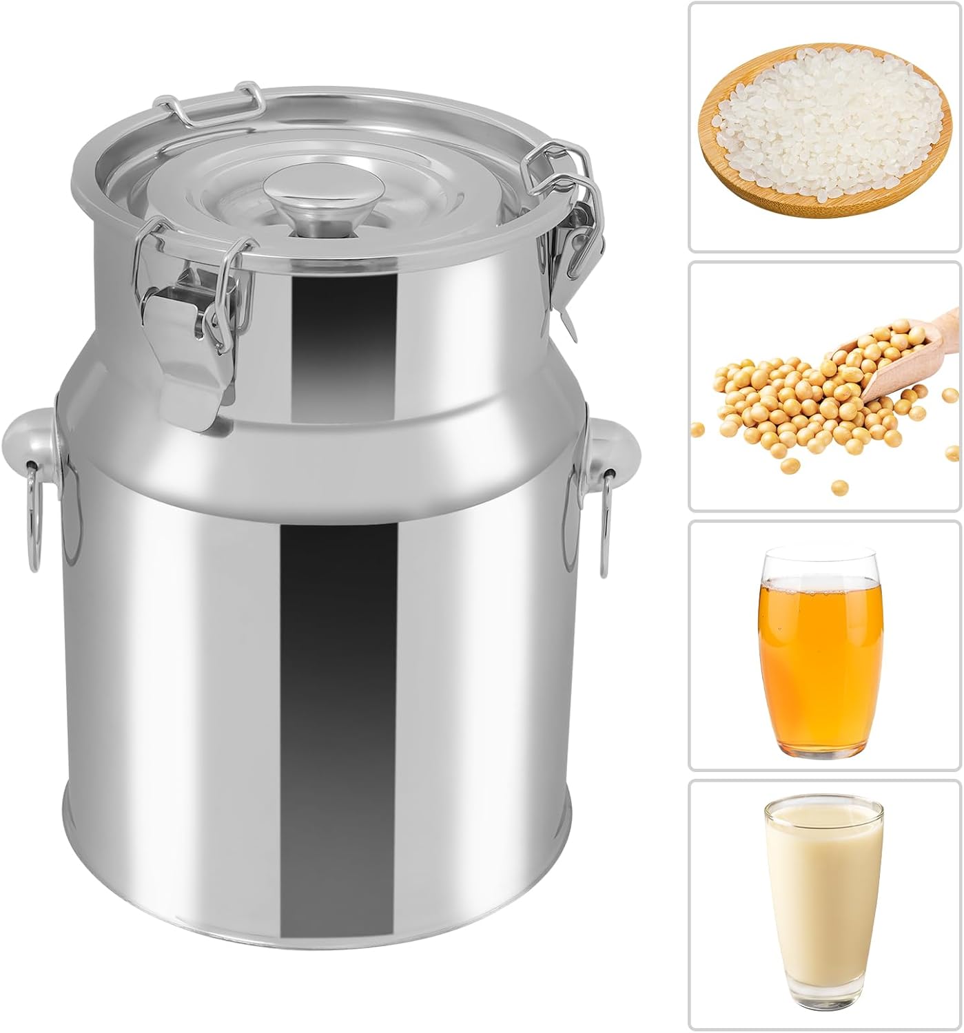 Stainless Steel Milk Can, 201 Stainless Steel Pail 1Gal Milk Can with Sealed Lid, 5L Hanging Lid Metal Milk Jug Bucket for Oil Tea Wine