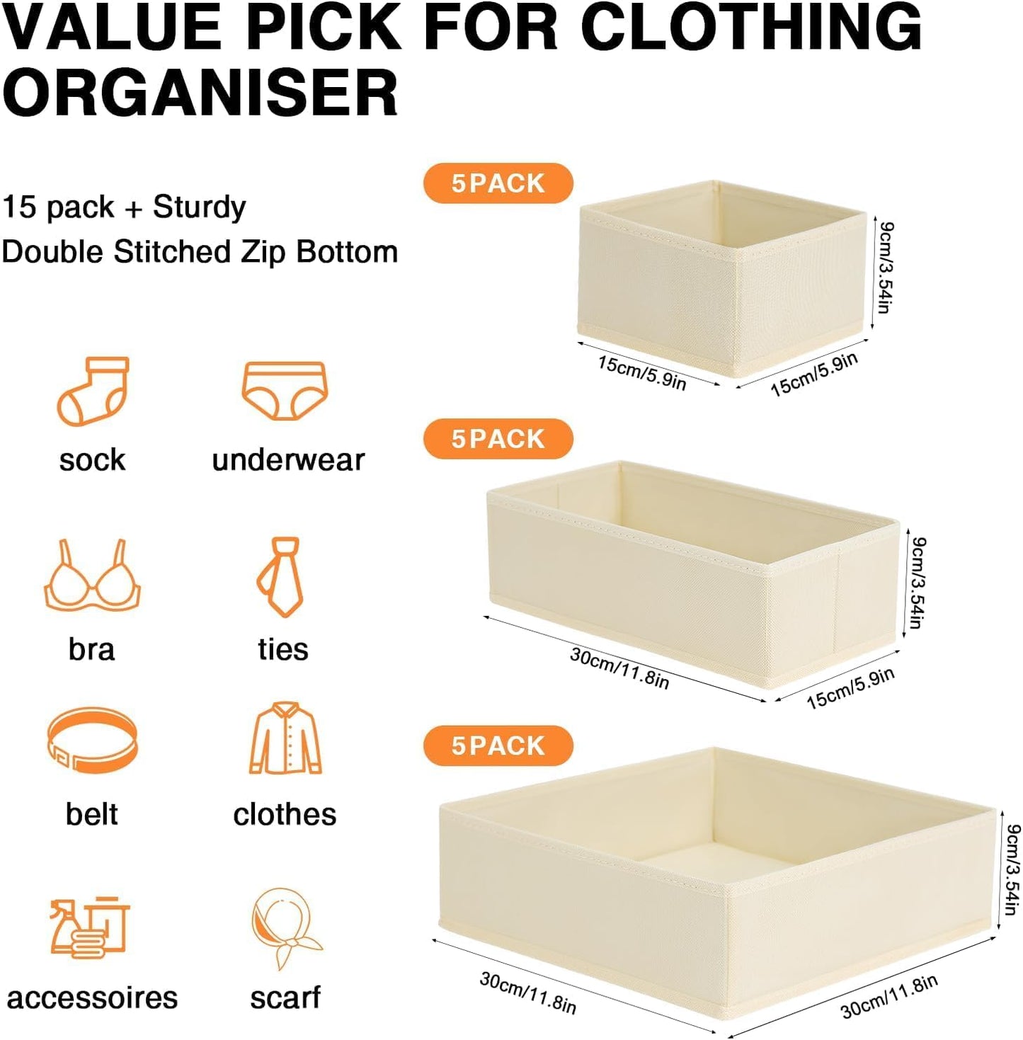 DIMJ Drawer Organizer Clothes 12 Pack - Foldable Baby Organizers and Storage & Dresser Organizer for Bedroom, Closet - Nursery Organization Dresser Dividers for underwear, Sock,Bra, Belt, Tie, Beige