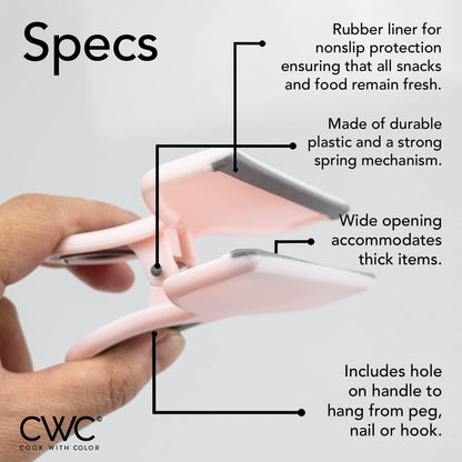 COOK WITH COLOR Bag Clips - Heavy Duty Chip Clip and Refrigerator Magnet Clips for Food Storage with Air Tight Seal Grip, Pink, Pack of 4 Large Clips