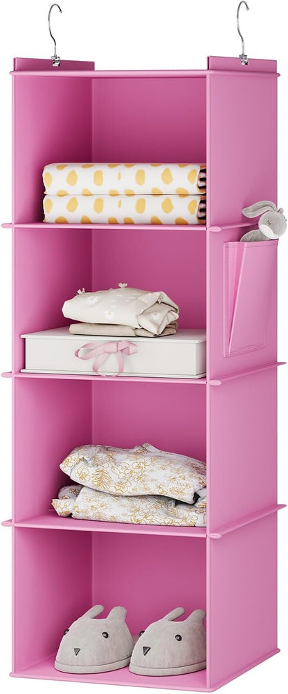 YOUDENOVA Hanging Closet Organizer, 4-Shelf Closet Hanging Storage Shelves, Light Pink