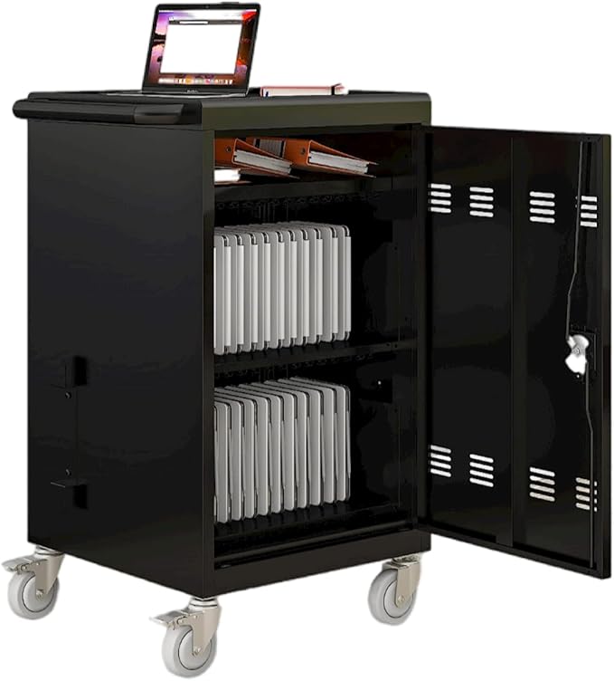 30-Device Mobile Charging Cart and Cabinet, Safety Charging Cart for iPads, Chromebooks, Tablets, Laptops