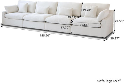 JACH Sectional Couches for Living Room, 4 Seater Cloud Sectional Couch with Deep Seat, Down Filled Modular Sofa, Covers Removeable & Washable, Sofas Furniture for Living Room, White