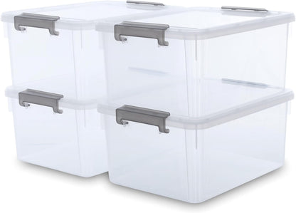 Citylife 17 QT Plastic Storage Bins with Latching Lids Stackable Storage Containers for Organizing Large Clear Storage Box for Garage, Closet, Kitchen, 4 Packs