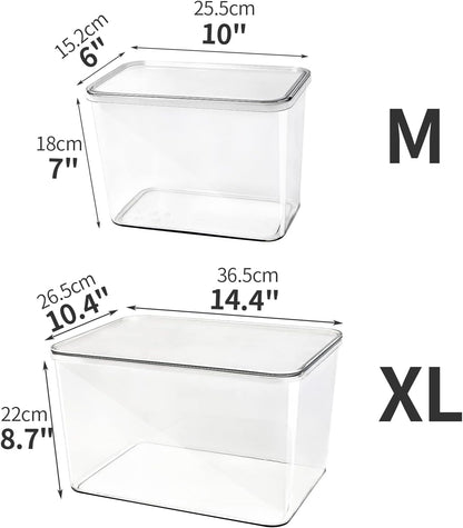 Storage Boxes, 5 Packs Transparent Food Organizer, Stackable Lidded Storage Bins (3 XL + 2M)