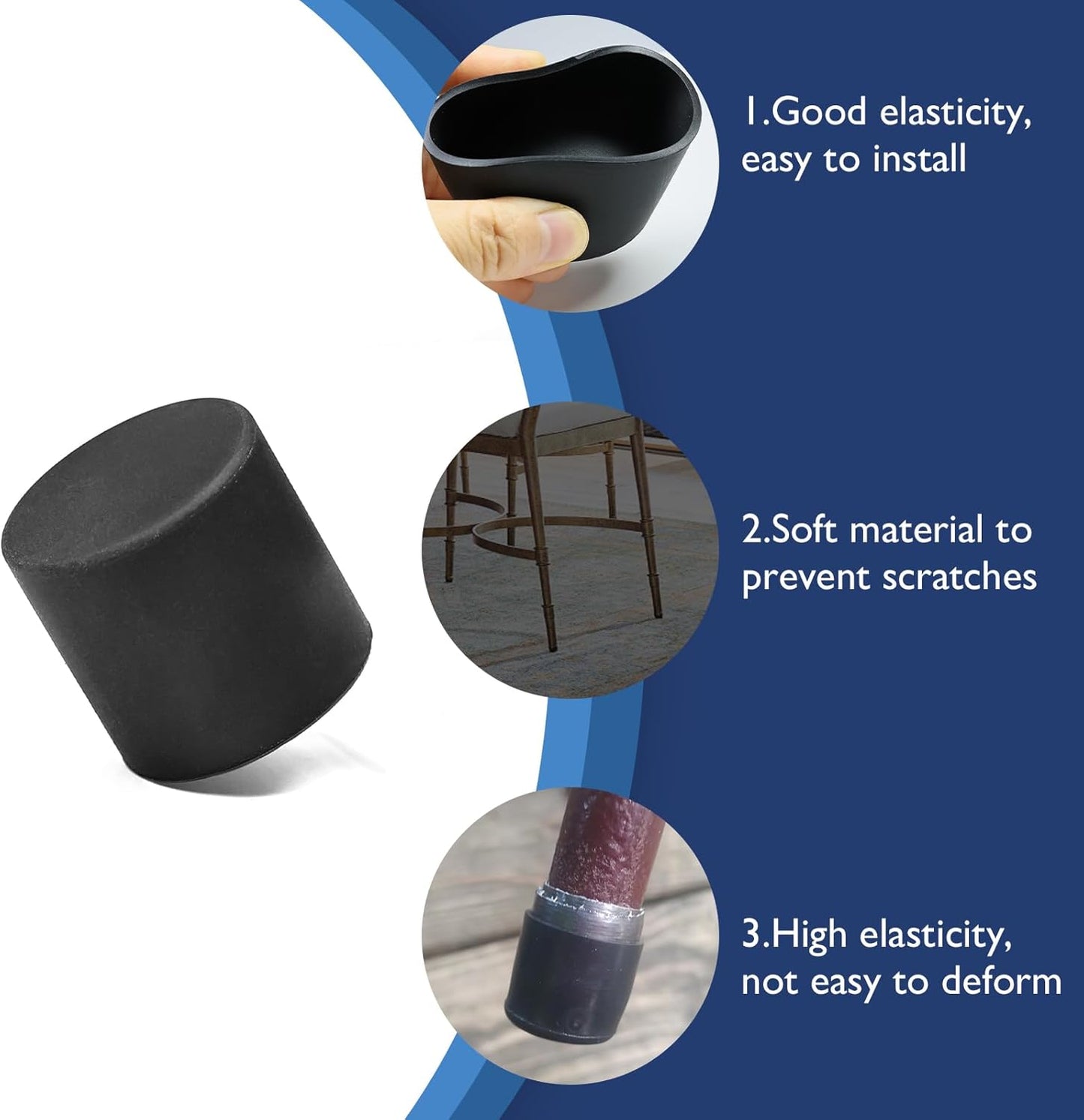 4 Pcs 1-1/2" Round Rubber Chair Leg Caps, PVC Table Leg Covers, Flexible & Anti-Slip Furniture Leg End Caps, Chair Leg Floor Protectors for Bar Stool Leg Patio Indoor, Black