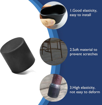 4 Pcs 3" Round Rubber Chair Leg Caps, PVC Table Leg Covers, Flexible & Anti-Slip Furniture Leg End Caps, Chair Leg Floor Protectors for Bar Stool Leg Patio Indoor, Black