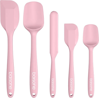 Barsone 5-Piece Silicone Spatula Set（ Heat Resistant 446°F Food Grade BPA Free, Nonstick Cookware Safe Dishwasher Safe Kitchen Tools for Baking, Cooking, Stirring, Pink）