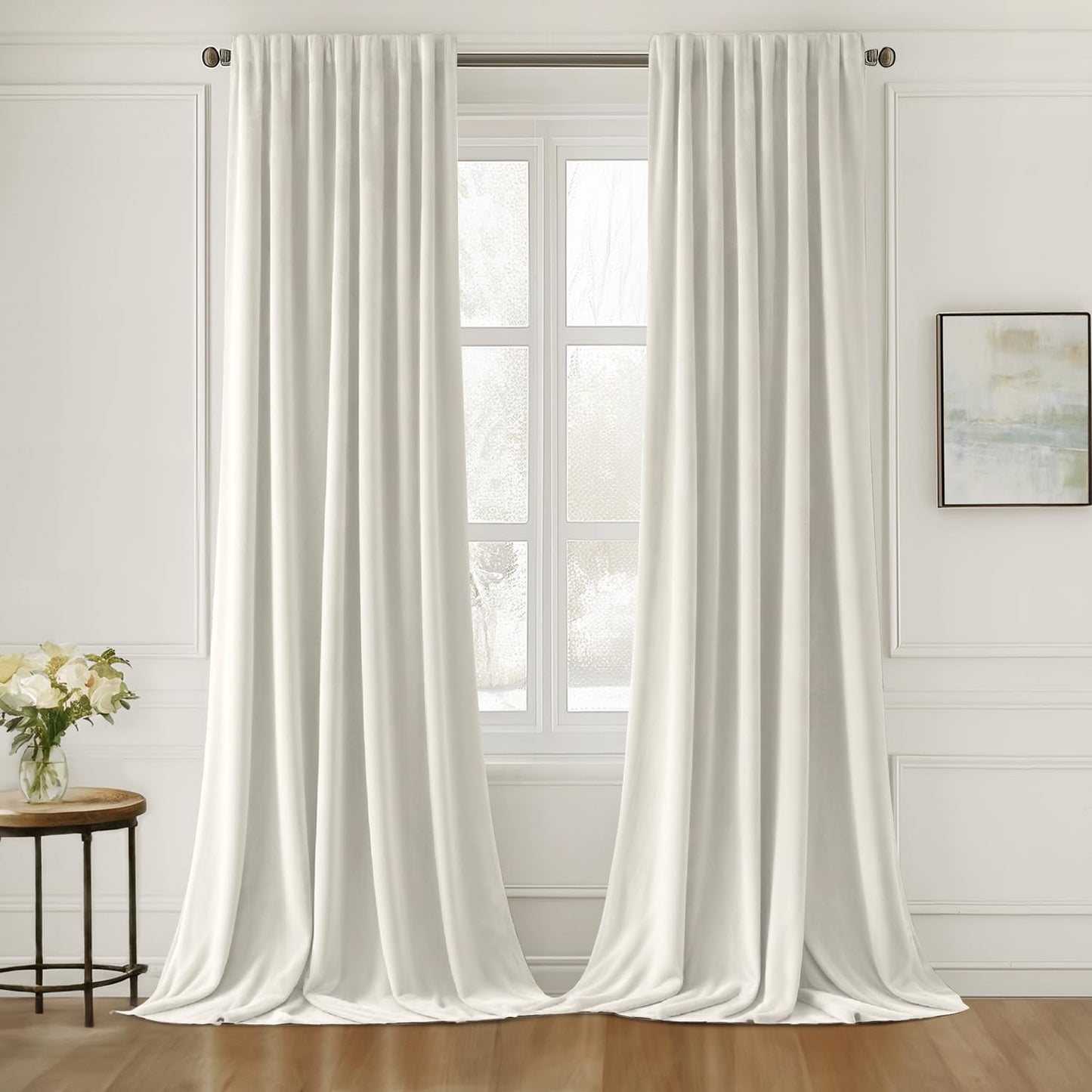 MIULEE Ivory White Velvet Curtains 90 inches Long 2 Panels - Luxury Pinch Pleated Room Darkening Window Drapes for Bedroom Living Room Thermal Insulated Super Soft, Back Tab Rod Pocket Elegant Decor