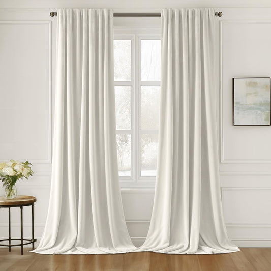 MIULEE Ivory White Velvet Curtains 108 inches Long 2 Panels - Luxury Pinch Pleated Room Darkening Window Drapes for Bedroom Living Room Thermal Insulated Super Soft, Back Tab Rod Pocket Elegant Decor