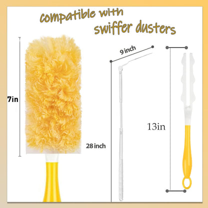 Duster Refills Compatible with Swiffer Duster, 360 Heavy Duty Multi Surface Duster Replacement with 1 Short Handle and 3FT Extenda Handle for Cleaning Furniture, Blind, Ceiling Fans(yellow-360-20pack)