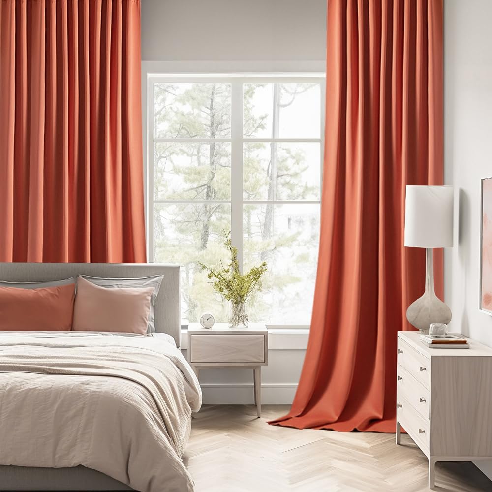 MIULEE Back Tab Burnt Orange Blackout Curtains 102 Inch Long 2 Panels Set for Bedroom, Fall Terracotta Rod Pocket/Pinch Pleated Thermal Insulated Room Darkening Light Blocking Floor to Ceiling Drapes