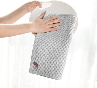 Artoid Mode 100% Cotton White Light Dark Grey Waffle Weave Kitchen Dish Cloths, 12x12 Inch Ultra Soft Absorbent Quick Drying Kitchen Dish Towels Set of 6, Multicolor