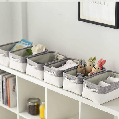 Storage Bins - Storage Baskets for Shelves Storage Cubes with Handles Small Baskets for Organizing (Gray and White 11.8 x 7.9 x 5.2 inch)