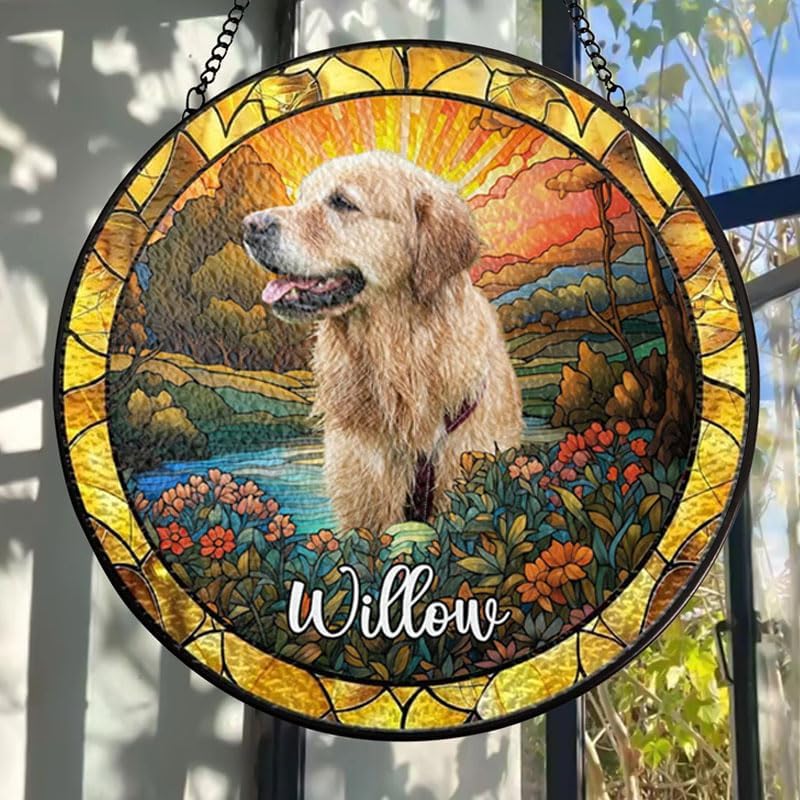 Personalized Stained Glass Suncatcher with Dog Portrait & Name, Custom Window Hanging, Pet Loss Memorial Gift, Dog Lover Keepsake, Unique Decorative Home Decor for Pet Parents