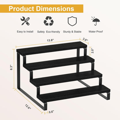 Giikin 4 Tier Spice Rack, Cabinet Organizer Shelf, Wooden Spice Rack for Countertop, Kitchen Counter Storage Shelves Cupcake Stand Holder Display Stand, Black