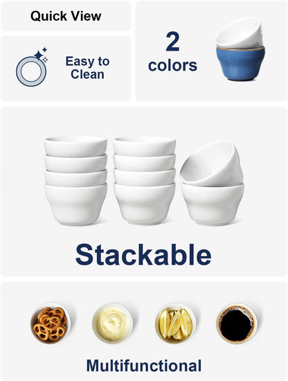 LE TAUCI Bouillon Cups 8 Ounce, Ice Cream Bowls, Small Bowls for Dessert Soup Chili Dipping Sauce Coffee Cupping - Set of 6, White