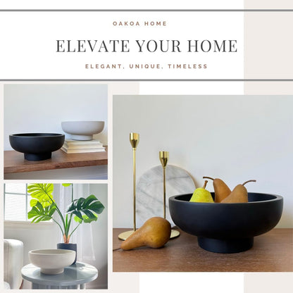 OAKOA Concrete Black Decorative Bowl for Home Decor - Black Fruit Bowl - Modern Pedestal Coffee Table Bowl for Entryway Table