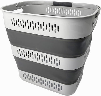 SAMMART 40L (10.5 Gallon) Collapsible Plastic Laundry Basket with Handles - Foldable Pop Up Storage Container/Organizer - Portable Laundry Hamper - Space Saving (1, Grey)