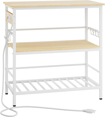 IBUYKE Kitchen Island with Storage, Bakers Rack with Power Outlet,Microwave Stand with Large Worktop,Rolling Bar Cart for Home, Outdoor, Kitchen,Light Wood TMJ029R