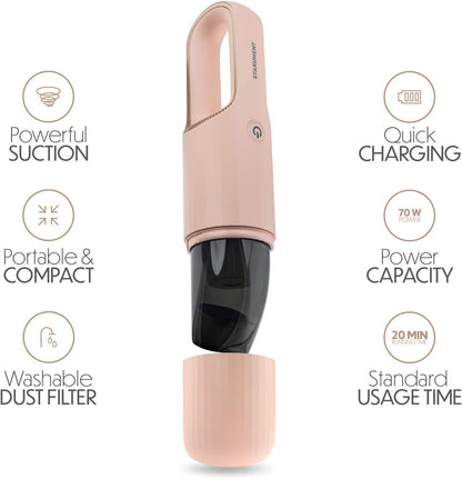 STARUMENT Portable Hand Vacuum Cleaner for Dust Pet Hair Dirt Home Car Interior, Furniture Lightweight Easy to Use, Compact Design Battery Rechargeable with USB-C Cable Pink
