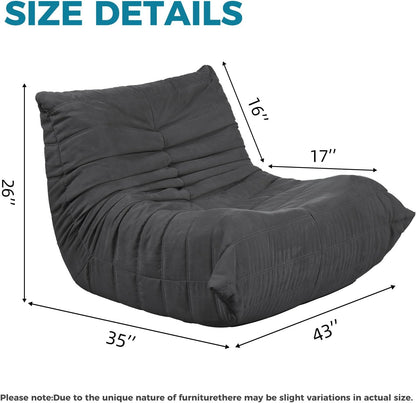 Modern Living Room Chair, Big Bean Bag Adult Floor Sofa, Togo Recliner Memory Foam Lazy Couch Suitable Balcony for Fireside Chair (Dark Grey)