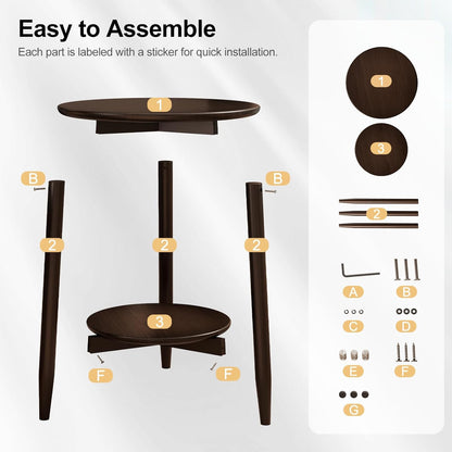 Round End Table,Solid Wood Small Round Table with Lower Shelf,Round Side Table,Nightstand for Small Spaces,Living Room,Bedroom(Walnut)