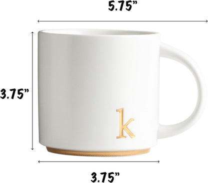 COLLECTIVE HOME - Monogram Ceramic Mugs, 15 oz Golden Initial Coffee Cups, Elegant Alphabet Tea Mugs, Elegant Personalized Mug with Gift Box, Luxurious Cups for Office and Home (k)