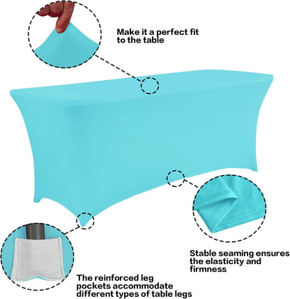 IVAPUPU 2 Pack 6FT Table Cloth for Rectangular Fitted Events Stretch Blue Mist Table Covers Washable Cover Spandex Tablecloth Protector for Party, Wedding, Cocktail, Banquet, Festival