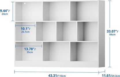Cozy Castle White Bookshelf, 3-Tier Open Shelf Bookcase, 10 Cube Storage Organizer with Anti-Tilt Device, Freestanding Horizontal Bookshelf Cube Shelf for Bedroom, Living Room