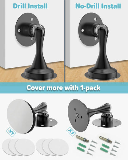 Door Stoppers Magnetic Door Catch - 1 Pack Stainless Steel Heavy Duty Door Stops for Bottom of Door, Wall & Floor Mounting No-Drill Strong Adhesive & Screws, Door Holder to Keep Door Open
