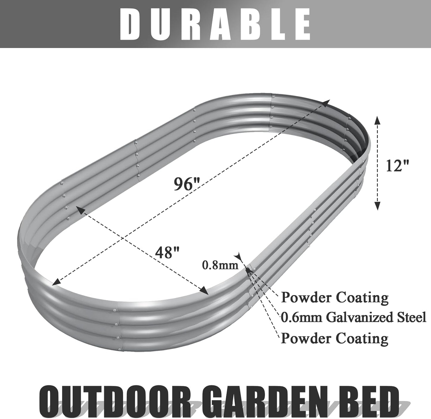 2 Pack 8x4x1FT Galvanized Raised Garden Bed Kit Oval Metal Ground Planter Box Outdoor Bottomless Planter Raised Beds for Vegetables Flowers Herbs Fruits, Gray