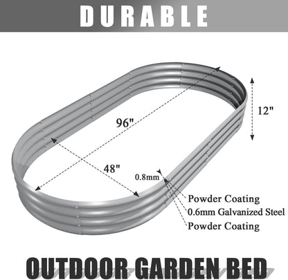 2 Pack 8x4x1FT Galvanized Raised Garden Bed Kit Oval Metal Ground Planter Box Outdoor Bottomless Planter Raised Beds for Vegetables Flowers Herbs Fruits, Gray