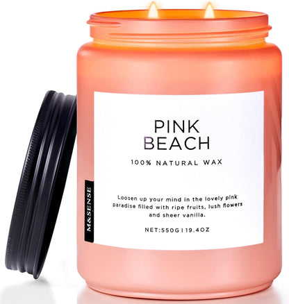 M&SENSE Pink Beach Sands Jar Candle, 19.4oz Pineapple Coconut Scented Natural Soy Candles for Home Scented, 110 Hour Burn Time, Home Decor Gift for Women, Friends, Family, Colleagues, Couples
