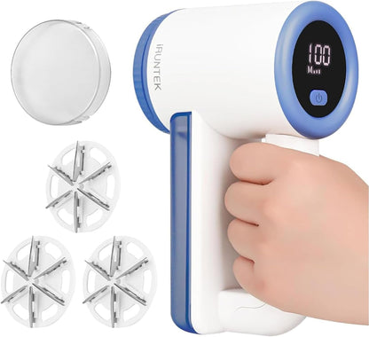 iRUNTEK Rechargeable Fabric Shaver & Lint Remover｜3-Speed Lint Shaver with LED Display & Large Lint Bin｜Sweater Shaver with Type-C Fast Charging｜Removes Fuzz & Pills from Clothes, Furniture - Blue