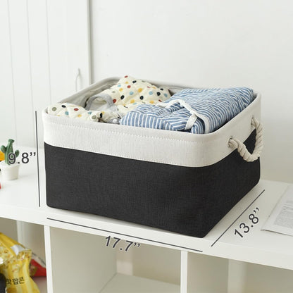 TheWarmHome Organization and Storage Basket for Organizing - Jumbo 3 Pack 17.7x13.8x9.7 inch Fabric Storage Cubes for Closet Gifts Organizer Empty Book (White & Black)