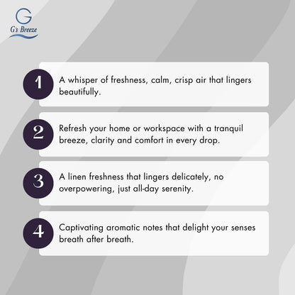 G's Breeze Linen Diffuser Oil Refill - Crisp, Clean Fragrance with Cotton & Floral Notes - Inviting & Fresh Scent for Any Space – Ideal for Home & Office – Long-Lasting Freshness Aroma - 60 ML
