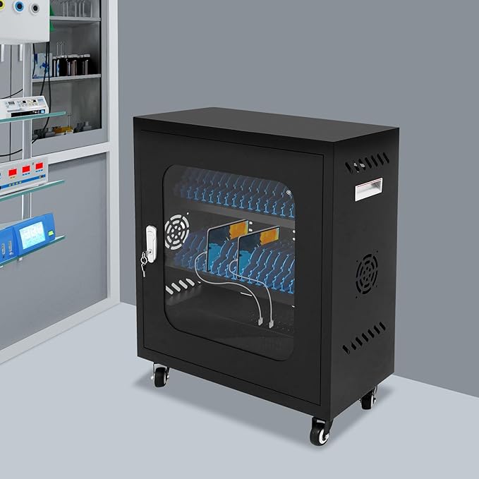 40-Device Charging Station, Charging Cabinet for Cellphones & Tablet Computers, Rechargeable Cellphone Locker Storage Charging Station, Locking Laptop Storage Box with Cable Management