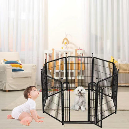 8 Panels Garden Fence with Gate, 48 in(H) X17.7 Ft(L) Wide Door Low Threshold, Heavy Duty Dog Fence Outdoor for Yard, Outdoor Dog Fence, Fencing for Garden Beds