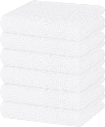Homaxy 100% Cotton Waffle Weave Kitchen Dish Towels, Ultra Soft Absorbent Quick Drying Cleaning Towel, 13 x 28 Inches, 6-Pack, White
