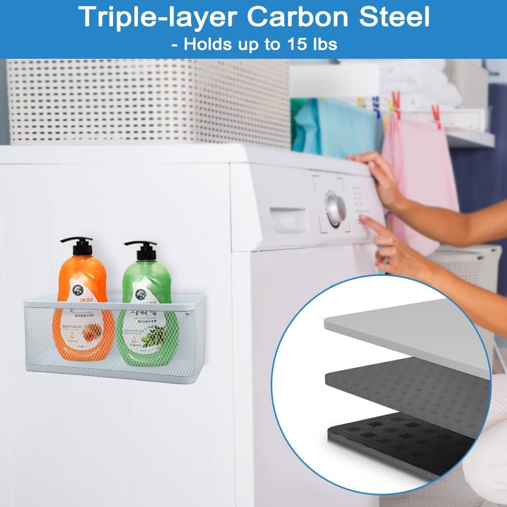 Picowe Magnetic Laundry Organizer, Large Magnet Basket for Laundry Room,16.5lb Capacity Magnetic Shelf for Washer /Dryer, Fridge & Small Spaces ( L, White)